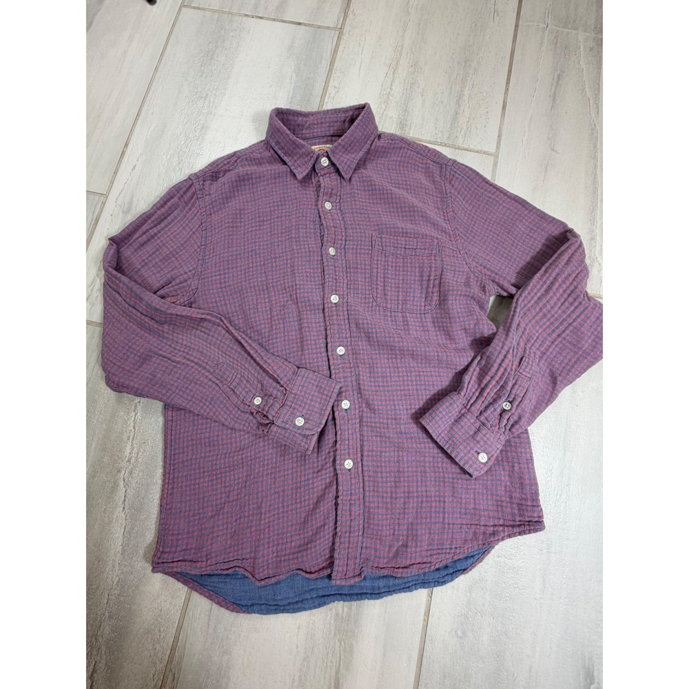 Faherty Cloud Shirt Mens Medium Red Blue Check Double Cloth Button Up Shirt